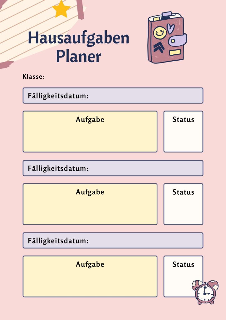 PDF zum Planen von Schulaufgaben